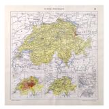 Vintage color map of Switzerland 43x43cm from 1950
