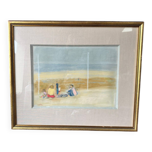 Tableau pastel, scène - famille
