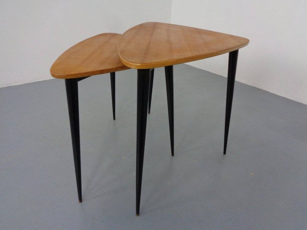 Mid-Century Triangular Birch Side Tables, 1960s, Set of 2