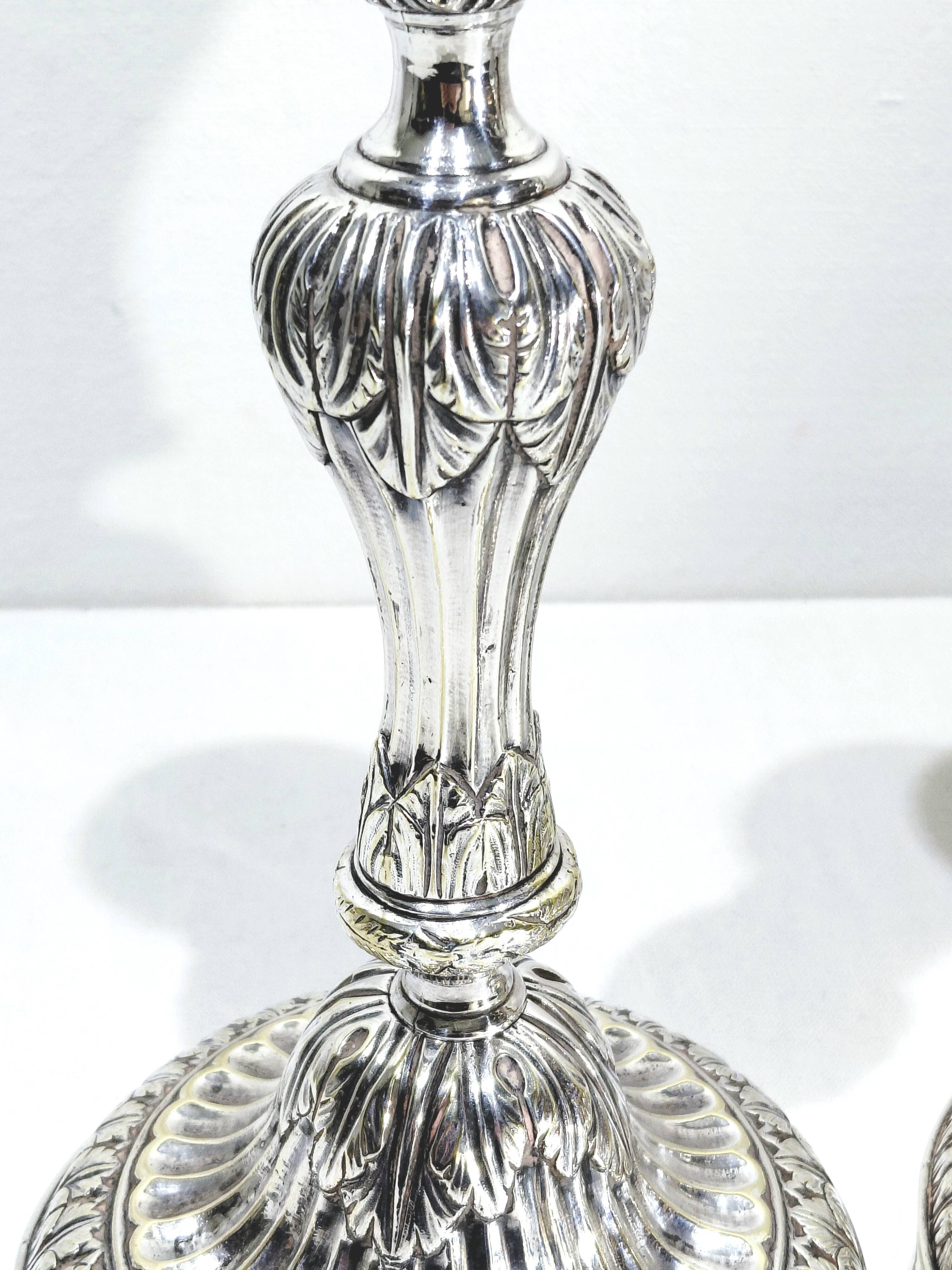 PAIR OF SILVERED BRONZE CANDLESTICKS