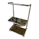 Chromed metal shelf and smoked glass