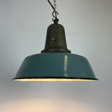 Industrial petrol enamel factory lamp with cast iron top, 1960s