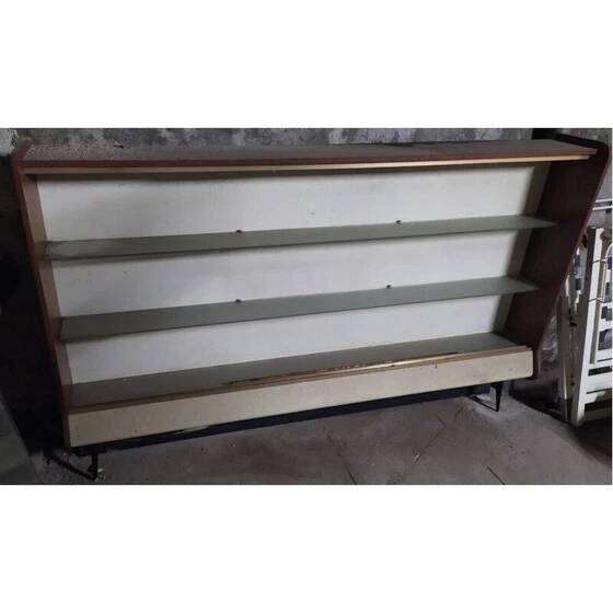 Vintage pharmacy display cabinet with 2 sliding glass doors.