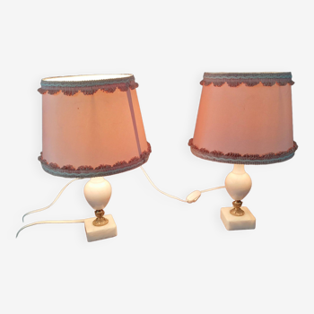 Pair of vintage alabaster bedside table lamps