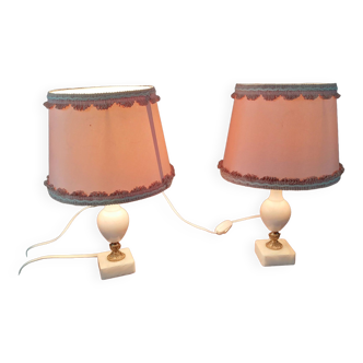 Pair of vintage alabaster bedside table lamps