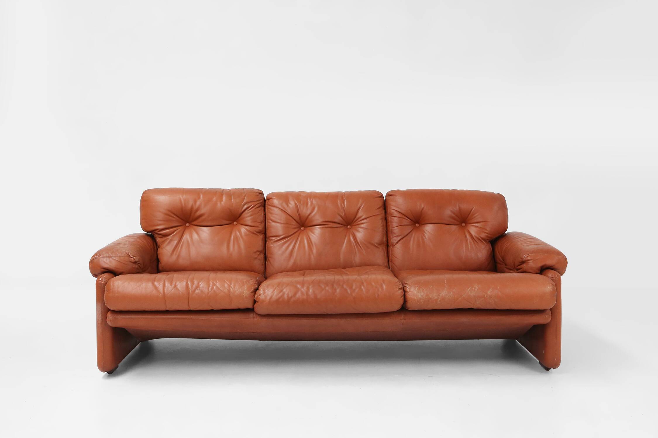 Brown leather 3-seater sofa Coronado by Tobia Scarpa for B&B Italia, Italy ca. 1960