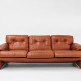 Brown leather 3-seater sofa Coronado by Tobia Scarpa for B&B Italia, Italy ca. 1960