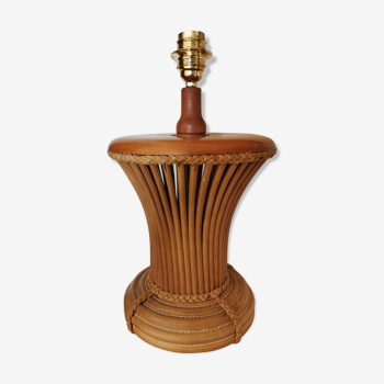 Lampe en osier bois et cuir