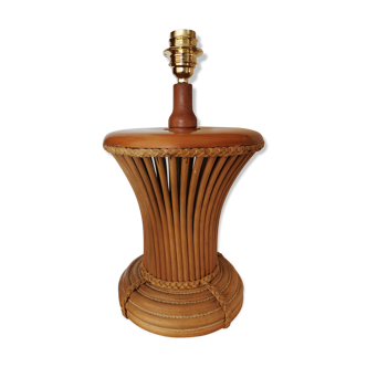 Wicker lamp, wood and leather