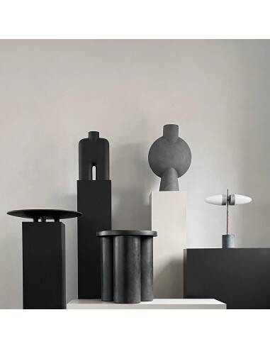 Table lamp in oxidized metal and opaline glass, contemporary work.