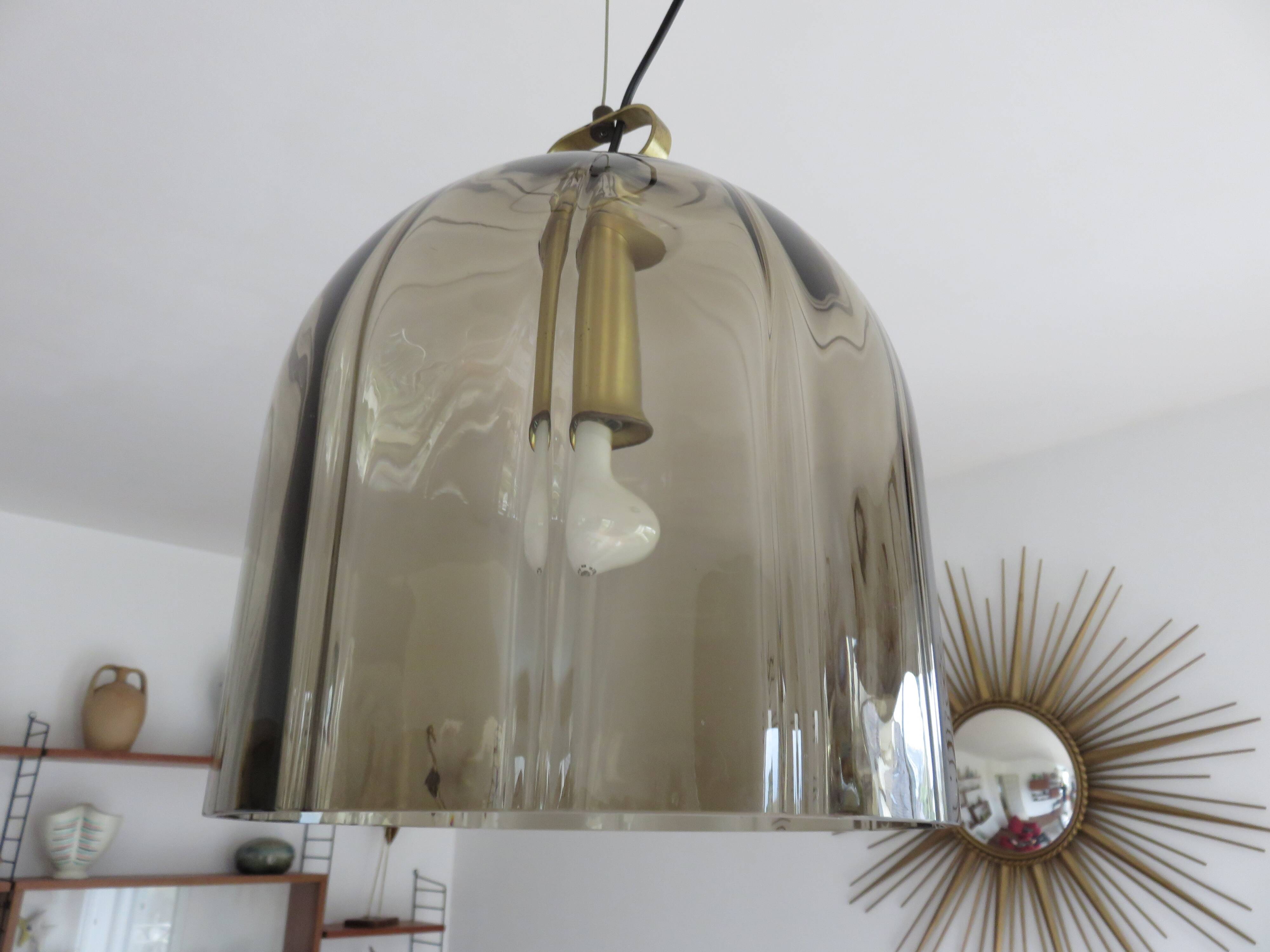 PEILL & PUTZLER pendant light in smoked glass and brass from the 70s