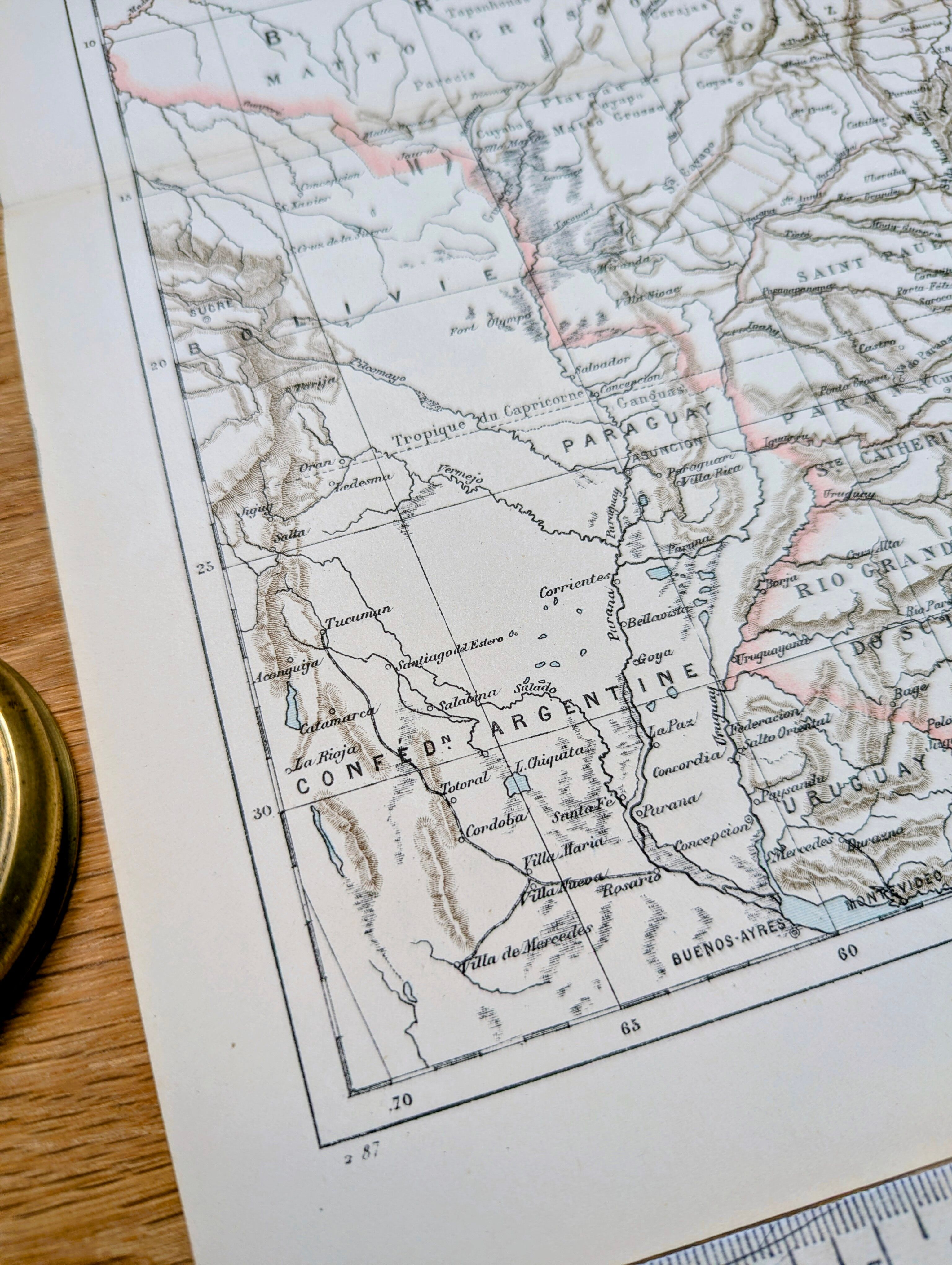 Brazil, period map, 1887, Authentic.