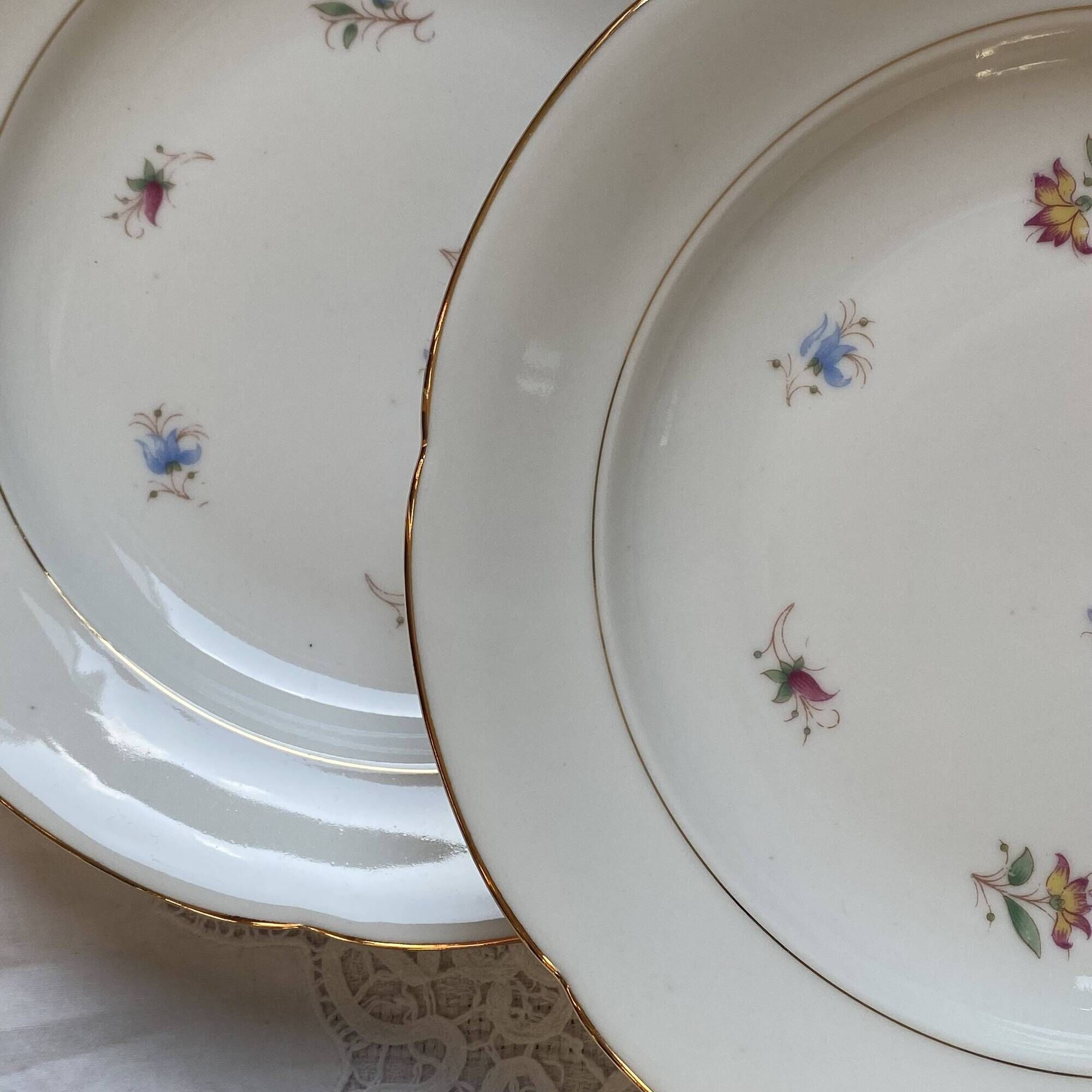 Set of 6 antique porcelain soup plates with gilding PL Limoges