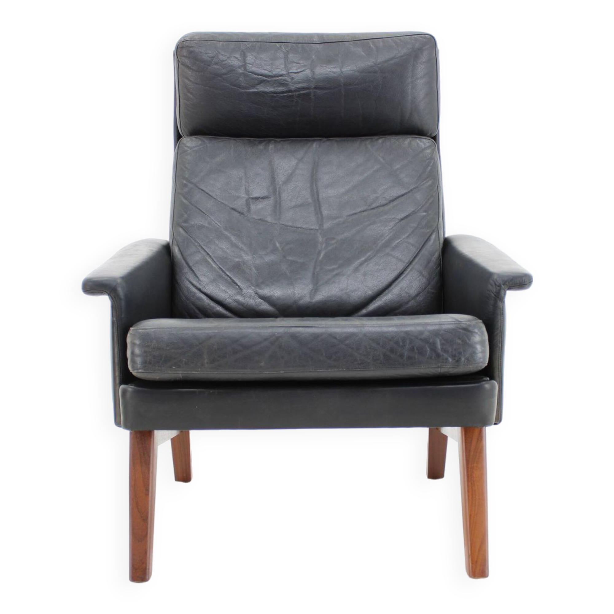 1970 Teak Leather High Back Armchair , Denmark