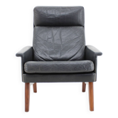 Fauteuil à dossier haut en cuir teck 1970, Danemark
