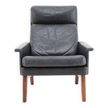 1970 Teak Leather High Back Armchair , Denmark