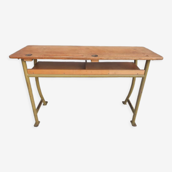Console desk wood metal vintage curved metal base