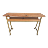 Console desk wood metal vintage curved metal base