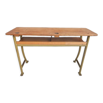 Console desk wood metal vintage curved metal base