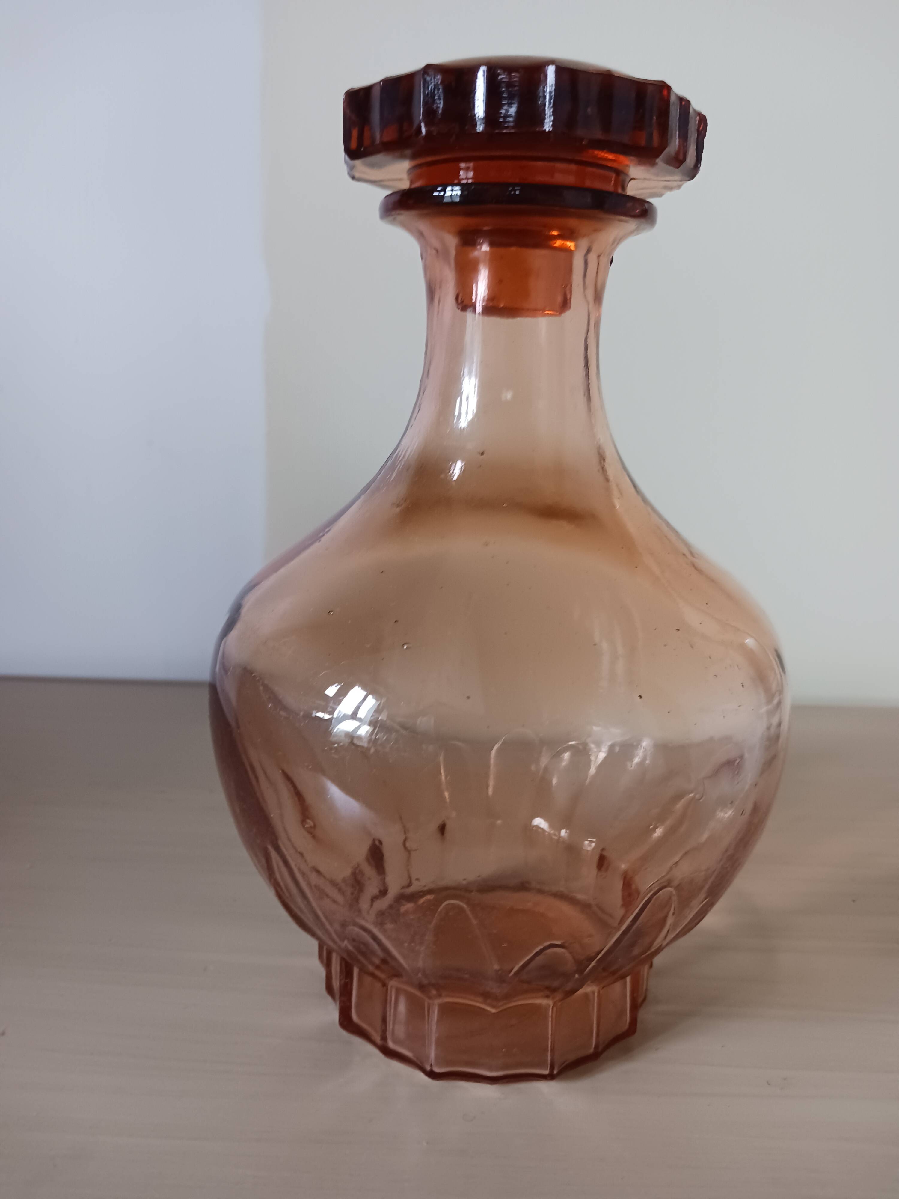 Vintage carafe in powder pink glass.