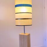Large designer floor lamp - solid wood base - unique lampshade