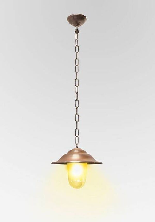 Petite lampe suspendue en cuivre de style grange