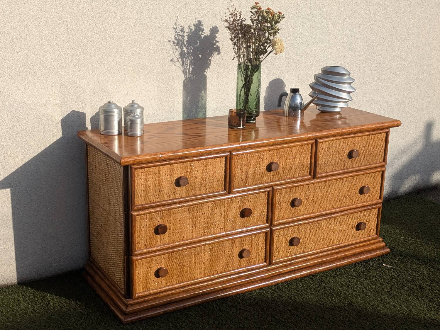 Vintage Enfilade Commode Maugrion Rattan - Roche Bobois