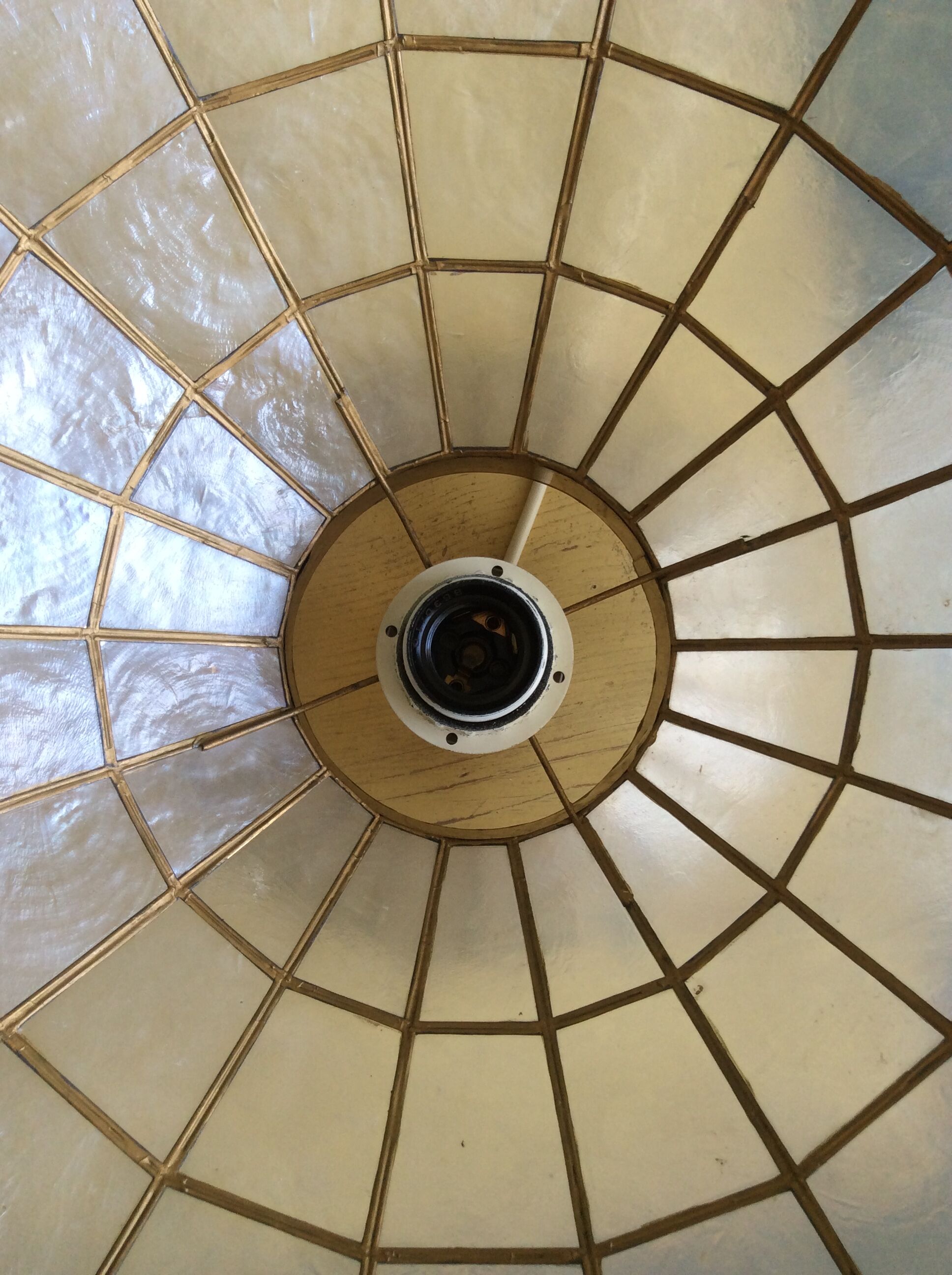 70s mother-of-pearl and brass pendant light