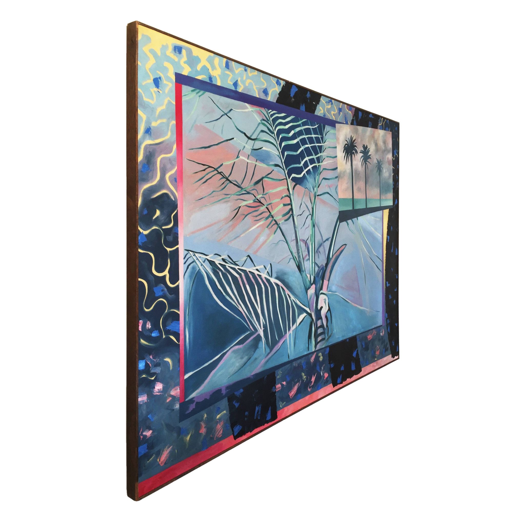 Richard Frank 'Palm's Parade' Painting, Oil On Canvas 1980s Miami Palm Tree Postmodern Art