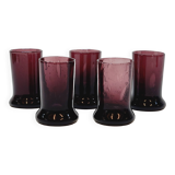 5 Small Liqueur Glasses Vodka Cups in Bubble Blown Glass Plum Biot?