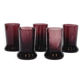 5 Small Liqueur Glasses Vodka Cups in Bubble Blown Glass Plum Biot?