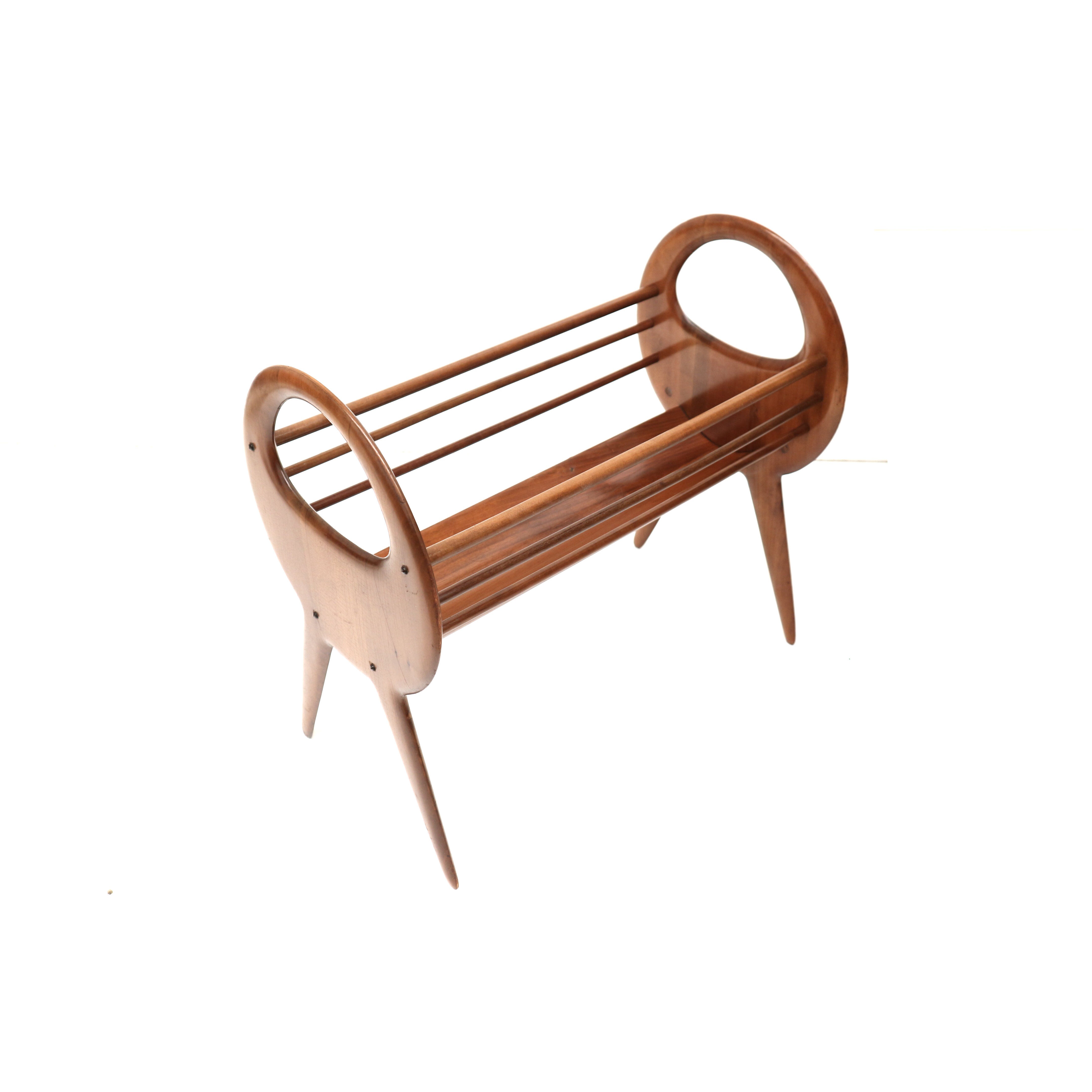 Vintage organically designed magazine rack / reading basket from the 1960s