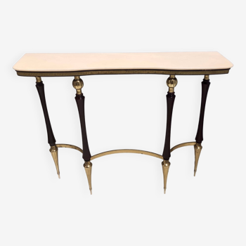 Table Console Vintage en Hêtre Noirci avec Plateau en Marbre Rose Portugais, Italie