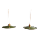 Pair of industrial pendant lights in green enamelled sheet metal