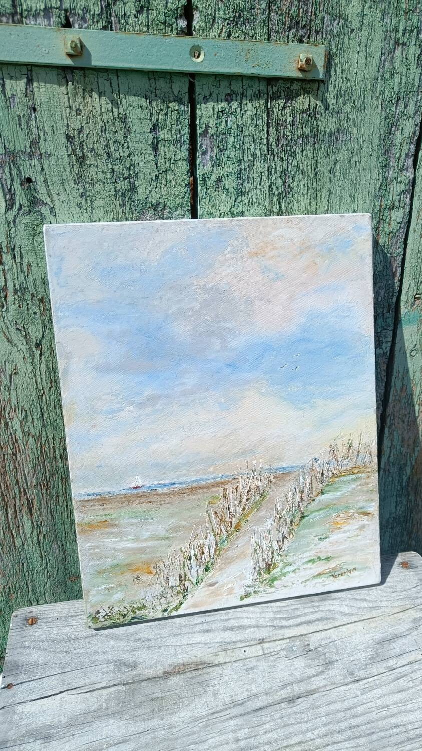 Oil painting on canvas signed seascape