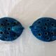 2 blue ceramic duck flower picks
