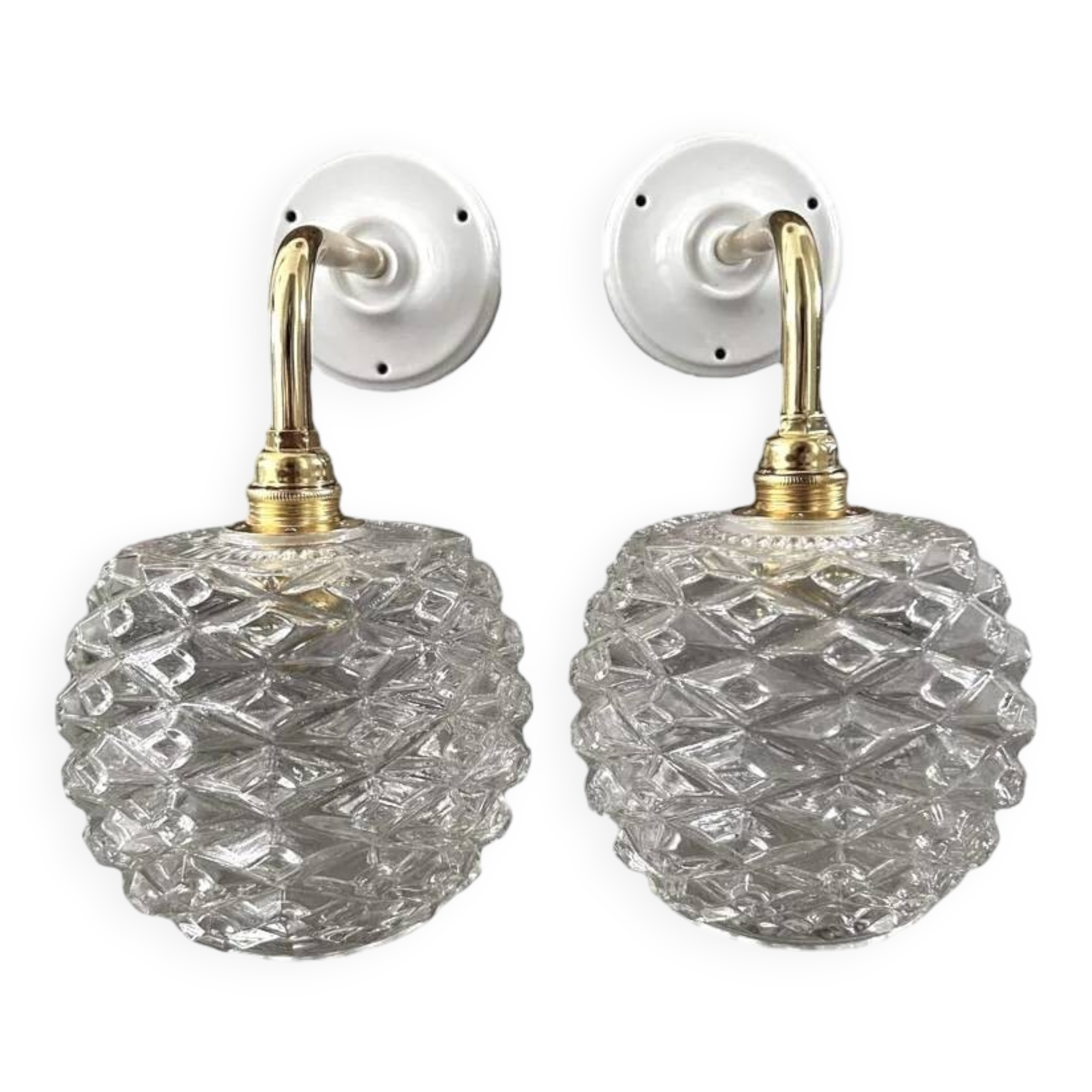 Pair of vintage pinecone chiseled glass wall sconces