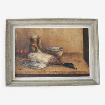 Ancien tableau nature morte signé & encadré : je bastel