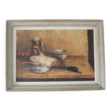 Ancien tableau nature morte signé & encadré : je bastel