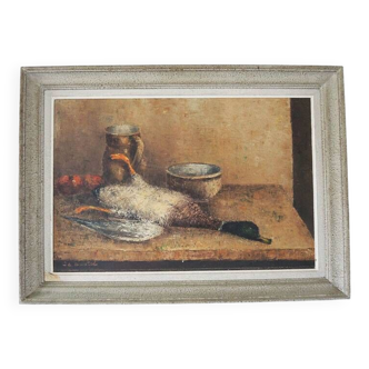 Ancien tableau nature morte signé & encadré : je bastel