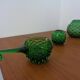 Italian green bubble glass vases and bowl by Empoli, set of 3, 1960s.