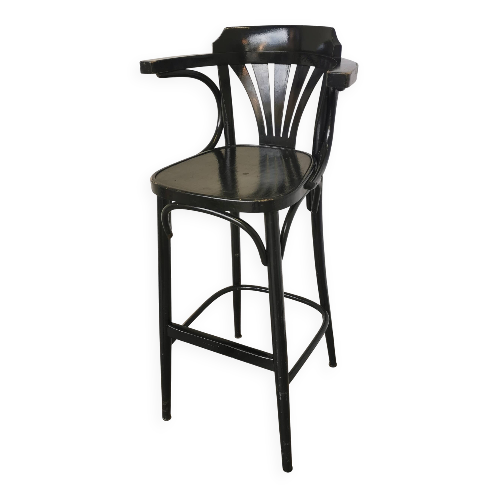 Chaise de bar vintage en bois courbé noir, style Thonet, milieu du XXe siècle (années 1970)