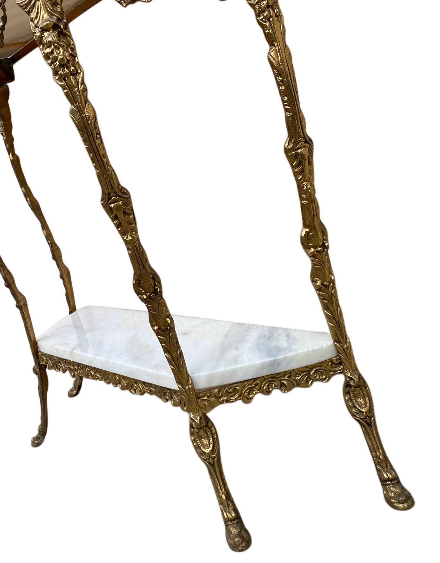 Console and mirror set in brass, Louis XV Rococo style.