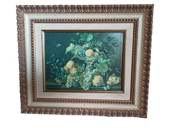 Still life, oil on framed canvas.