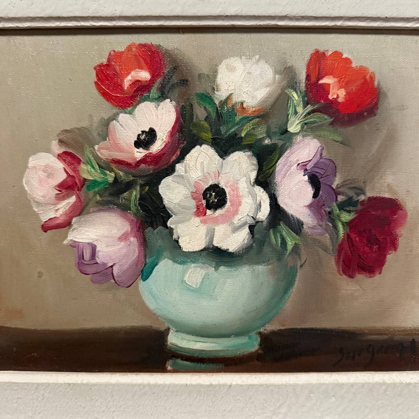 Oil on canvas still life bouquet of flowers 20th century