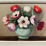 Oil on canvas still life bouquet of flowers 20th century