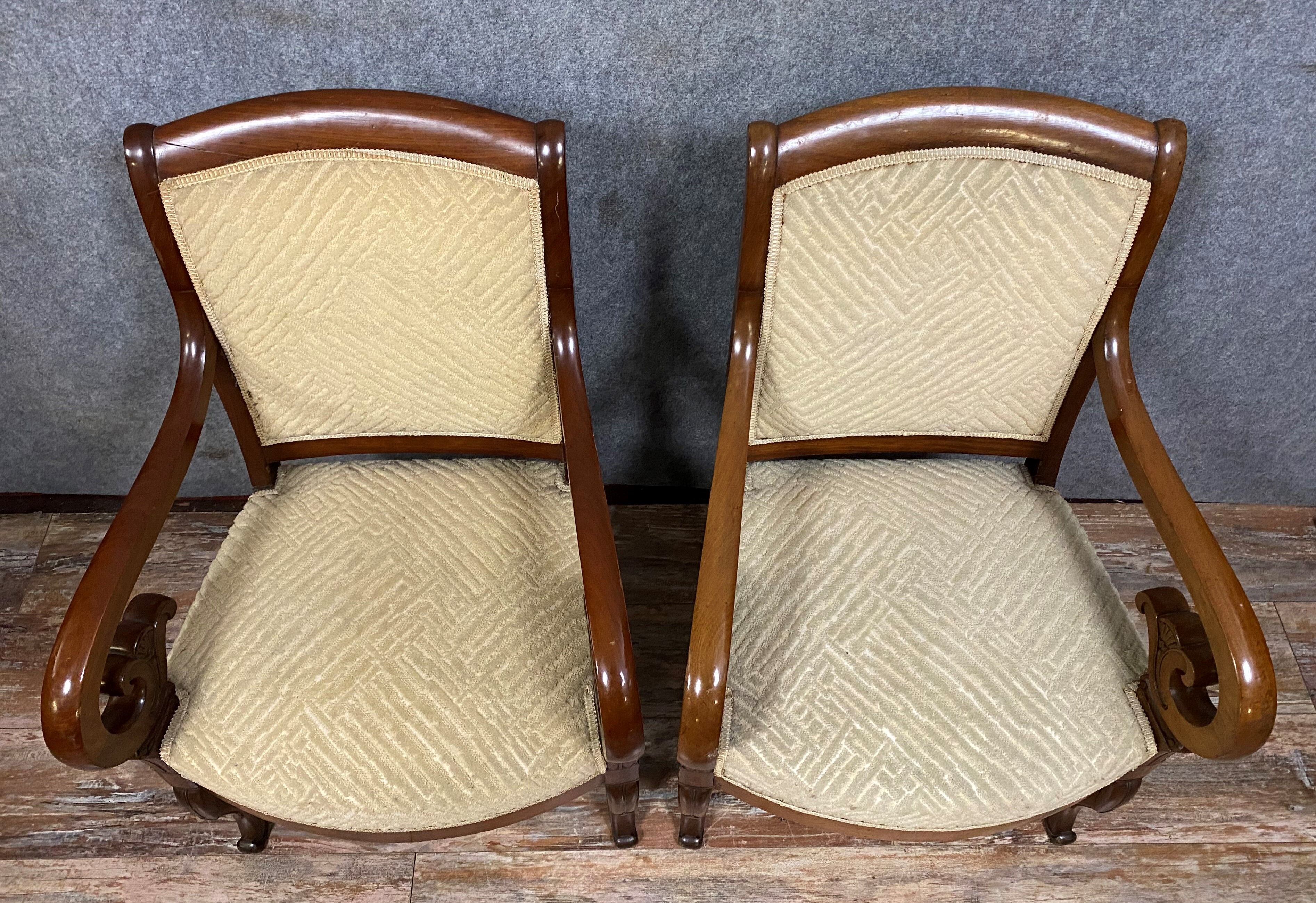 Pair of Empire period mahogany armchairs around 1810-1820