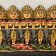 Balinese wall panel carved wood gilded polychrome dragon procession