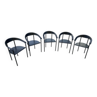 Lot 5 chaises noir année 80 - Design Italien