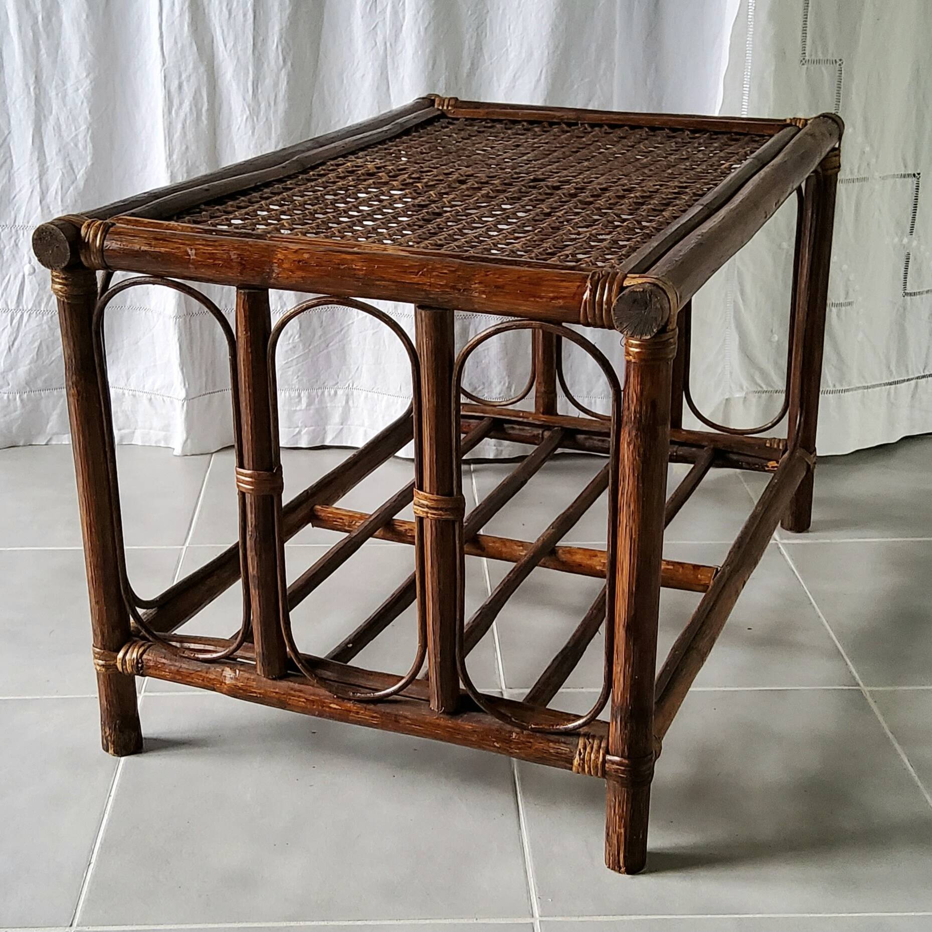 70s rattan coffee table